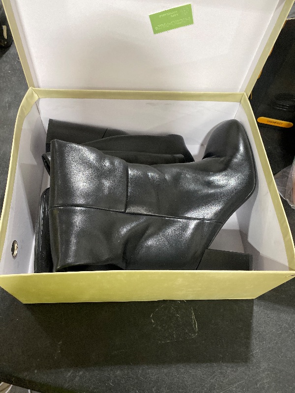 Photo 1 of SOVANYOU Black Knee High Boots Leather Tall Black Boots for Women Chunky Heeled Long Boot Square Toe Go-Go Boot