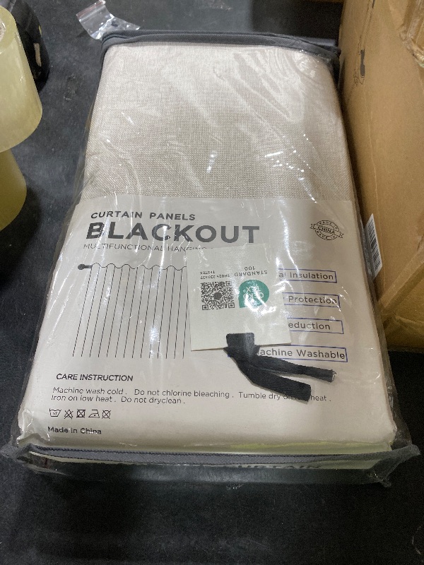 Photo 1 of 100% Blackout Shield Linen Blackout Curtains for Bedroom 96 Inches Long, Back Tab/Rod Pocket Living Room Drapes, Thermal Insulated Blackout Curtains 2 Panels Set, 50" W x 96" L, Beige