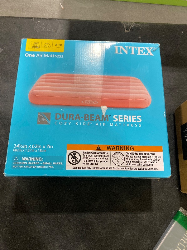 Photo 1 of Intex 66803EP Cozy Kidz Inflatable Airbed: Fiber-Tech – Velvety Soft Surface – Carry Bag Included – Color May Vary – 34.5" x 62" x 7"