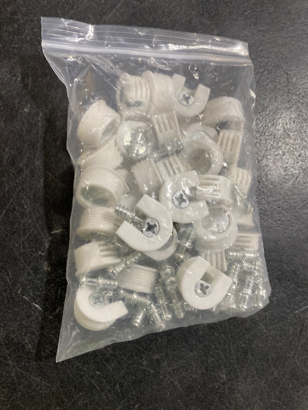 Photo 1 of Bxian 35PCS 21x20x10mm White Shelf Support Bracket Threaded Cam Lock Shelf Support Bracket Closet Furniture Stud Pin with Screw for Cabinet Closet Wardrobe Desk