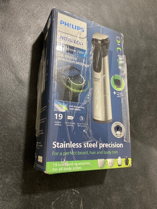 Photo 1 of Norelco Philips Multigroom 7000 Series, All-in-One Trimmer, Beard Trimmer and Hair Clipper, 19-Piece Men's Grooming Kit for Beard, Head, Hair, Body, and Face, Soft Pouch, MG7910/49