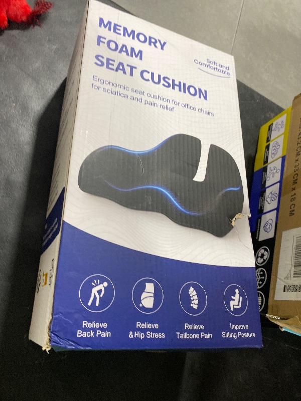 Photo 1 of Extra Large Memory Seat Cushion for Office Chair Pressure Relief Sciatica & Tailbone Pain Relief Memory Foam Firm Coccyx Pad for Long Sitting, for Office Chair, Gaming Chair and Car Seat, Black