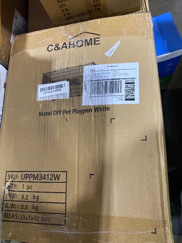Photo 1 of C&AHOME Pet Playpen, Small Animals Supplies, 12 Panels Exercise Playpens Cage, C Grids Portable Yard Fence Indoor, Ideal for Guinea Pigs, Puppy Pet Products, DIY Metal Playpens, 12" × 15" White