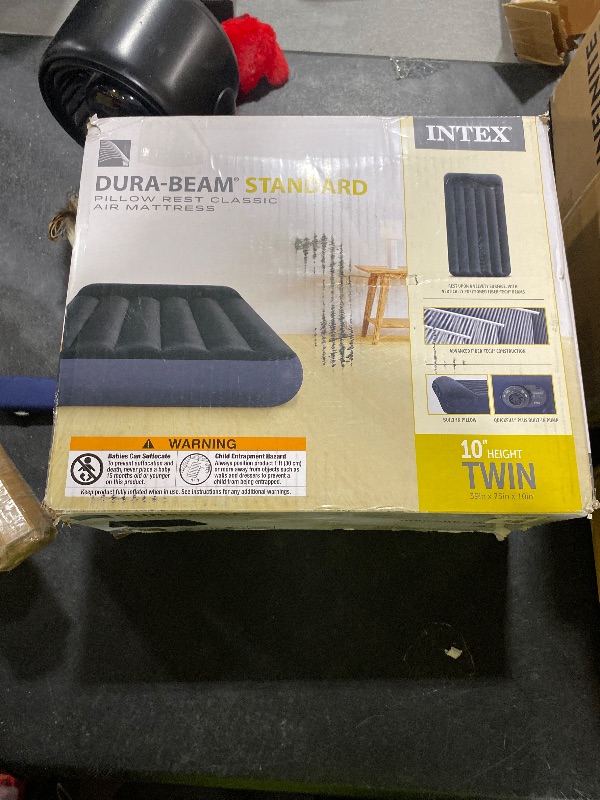 Photo 1 of Intex Dura-Beam Standard Pillow Top Airbed Comfortable Blow Up Portable Air Mattress with Built-in Electric Pump and Carrying Bag, Twin Size, Blue