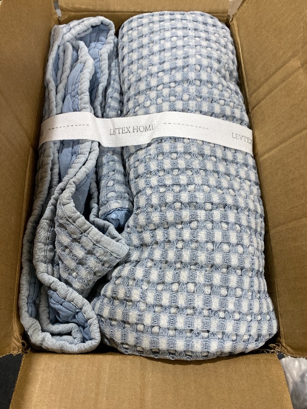 Photo 1 of Levtex Home Mills Waffle Full/Queen Quilt Set (88x92in) with 2 Pillow Shams (26x20in) - Chambray - Cotton Waffle Full/Queen Size Quilt Bedding Set - Lightweight, Soft, Pre-Washed