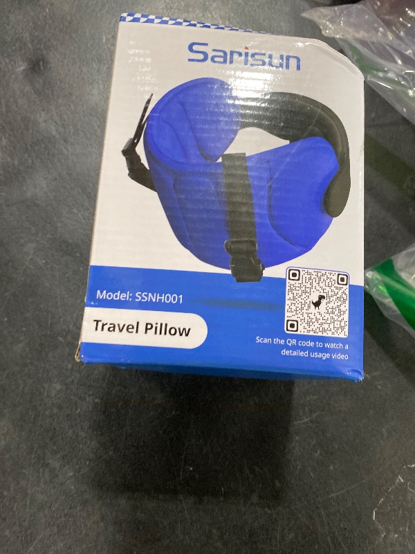 Photo 1 of SARISUN Travel Pillows for Airplanes, Airplane Pillow for Long Flight, Airplane Head Strap with Sleep Eye Mask, 360° Support Headrest for Car Trip, Travel Essentials Stop Bobblehead, Mottled Blue