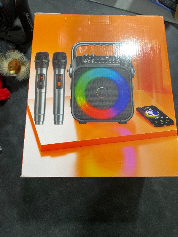 Photo 1 of Karaoke Machine, Portable Bluetooth Speaker with 2 Wireless Microphones for Adults & Kids with Lights, Karaoke Microphone with PA System Supports USB/TF/REC/FM/AUX for Home Party Home System Packages