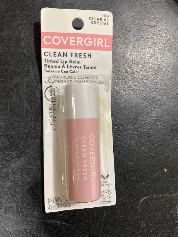 Photo 1 of CoverGirl Clean Fresh Tinted Lip Balm, Vegan Formula, Hydrating, Natural Finish, Clear as Crystal, 1 Count