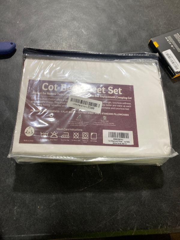 Photo 1 of Cottingon 33"x75" Cot Sheet and Pillow Case 4 Piece Set, 100% Egyptain Cotton Soft Bedding Perfect for Rollaway, Folding, Guest Bed Frame, Fits Upto 7" Deep Mattress, White Solid