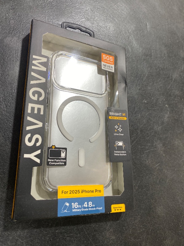 Photo 1 of MAGEASY Compatible with iPhone 17 Pro 6.3" Clear Case - Crystal Clear, Never Yellow, 16ft Drop Protection, Compatible with MagSafe - Bright M (White Ring)
