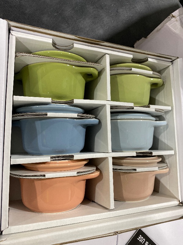 Photo 1 of STAUB Ceramic 6-pc Mini Round Cocotte Set - Macaron Pastel Colors
