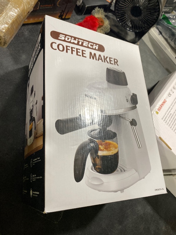 Photo 1 of SOWTECH Coffee Machine, 3.5 Bar Espresso Cappuccino Machine with Milk Frother, 1-4 Cup Portable Coffee Maker for Latte, Cappuccino, 800W, White