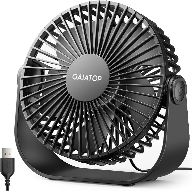 Photo 1 of aiatop USB Desk Fan, 3 Speeds Strong Airflow, 5.5 Inch Portable 90° Rotate Quiet Cooling, Small Personal Table Fans for Bedroom Home Office Travel Black