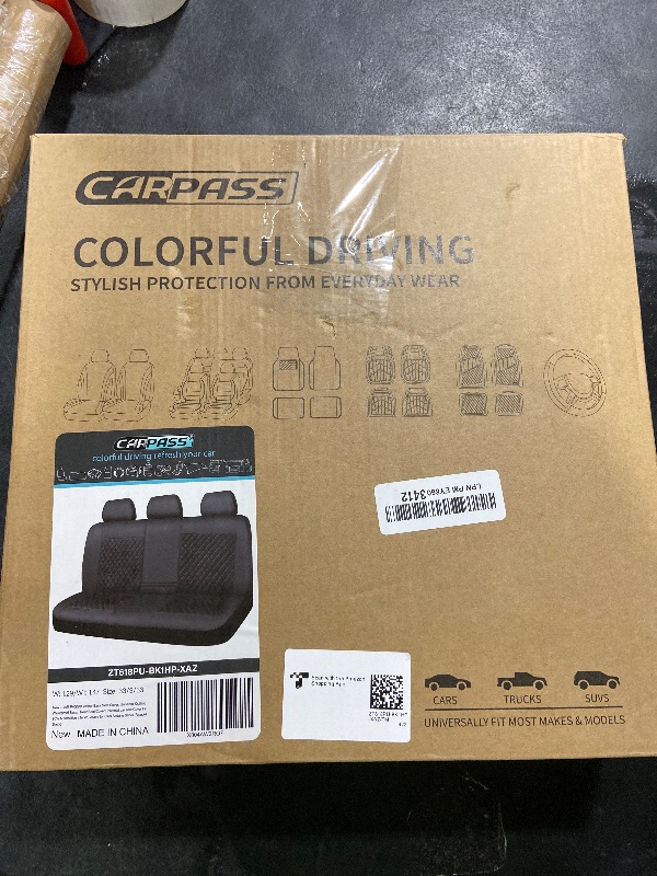 Photo 1 of CAR PASS Faux Leather Back Seat Cover, Universal Quilting Waterproof Bench Rear Seat Cover Universal car seat Cover Fit 95% Automotive Interior Covers for Sedans SUVs Vans Small Trucks, All Black