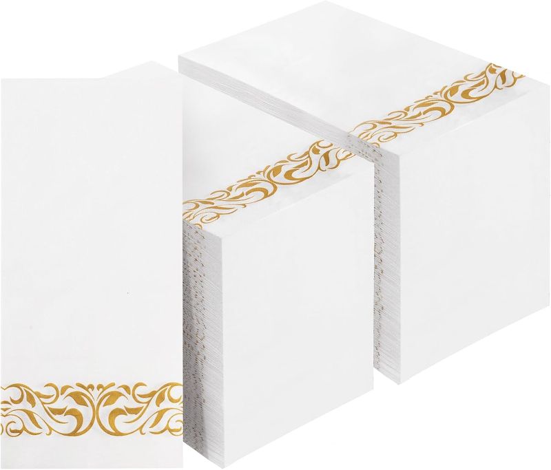 Photo 1 of 200 Pack Disposable Paper Napkins,3-Ply Dinner Napkins with Gold Trim for Guests,Bathroom Paper Hand Towels Soft and Absorbent,Perfect for Christmas,Kitchen,Dinner,Party,Wedding or Event