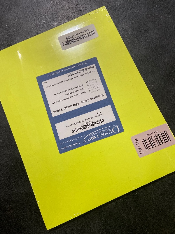 Photo 1 of Colored Business Cards - 25 Sheets / 250 Business Cards - Inkjet & Laser - 10 per sheet (Bright Yellow)