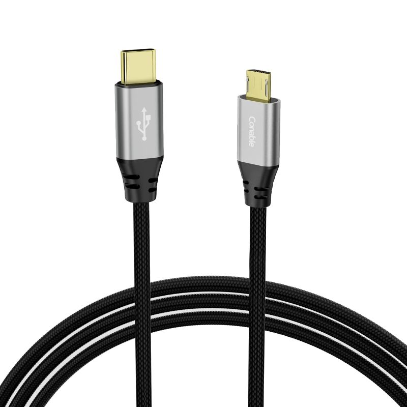 Photo 1 of USB C to Micro USB Cable 0.6 FT, USB Type-C to Micro USB Android Charger Cord, Nylon Braided, Gold-Plated Connectors, Compatible with Galaxy S7 S6 J7 Edge Note 5, PS4, Kindle, MP3, Handheld Fan
