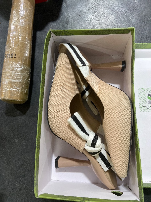 Photo 1 of Slingback Heels for Women Closed Pointed Toe High Heels Bowknot Knitted Dress Work Wedding Pumps Shoes Nude