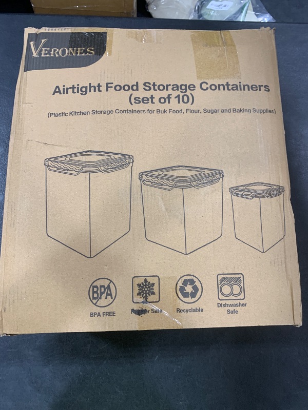 Photo 1 of VERONES Large Tall Airtight Food Storage Containers, 10 PACK Plastic Airtight Kitchen & Pantry Organization, Ideal for Flour & Sugar Plastic Canisters with Labels