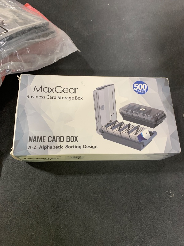 Photo 1 of MaxGear Business Card Holder for Desk, Large Plastic Business Card Organizer Box with Lid, Credit Card File Storage Case for Office & Home, Holds 500 3.5” x 2.2” Cards with A-Z Index Tabs, Gray