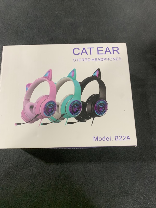 Photo 1 of Cat Ear Gaming Headphones Wired AUX 3.5mm with LED Light, VIGROS Flashing Stereo Game Headphones Surround Sound Over-Ear Headsets with Microphone Fit Kids & Adult for PC, PS4, Switch, Mobile, Laptop