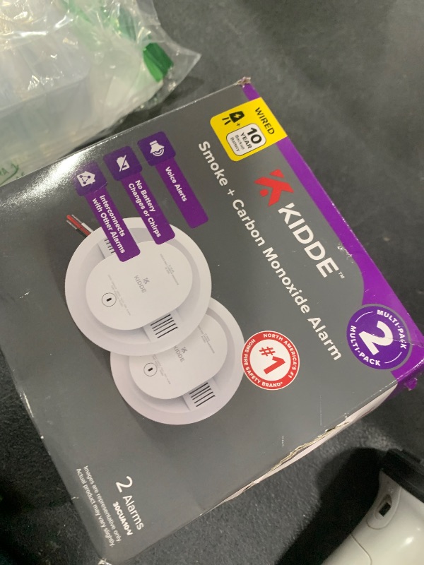 Photo 1 of Kidde Hardwired Smoke & Carbon Monoxide Detector, 10-Year Battery Backup, Voice Alerts, Interconnectable LED Warning Light Indicators, 2 Pack