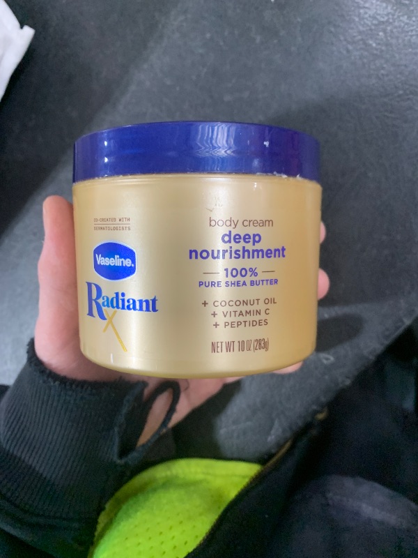 Photo 1 of Vaseline Radiant X Deep Nourishment Body Cream 100% Pure Shea Butter, Coconut Oil, Vitamin C, & Peptides 10 oz