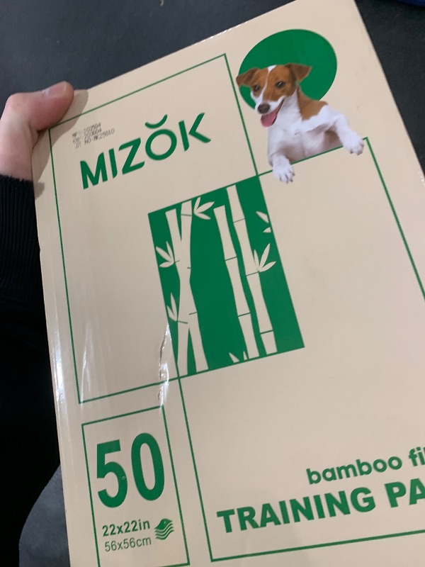 Photo 1 of MIZOK Puppy Pads Small 22x22 Pee Pads for Dogs Bamboo Odor Eliminating & 6-Layer Absorbent Leak-Proof Dog Pee Pads Potty Training with Adhesive Tabs, Disposable (50 Counts)