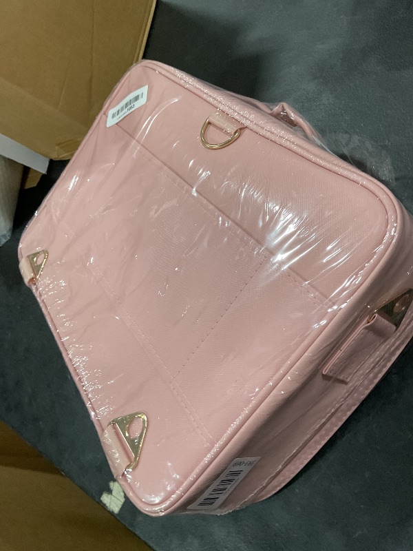 Photo 1 of Relavel Makeup Case Large Makeup Bag Professional Train Case 16.5 inches Travel Cosmetic Organizer Brush Holder Waterproof Makeup Artist Storage Box, 3 Layer Large with Adjustable Strap (Pink)