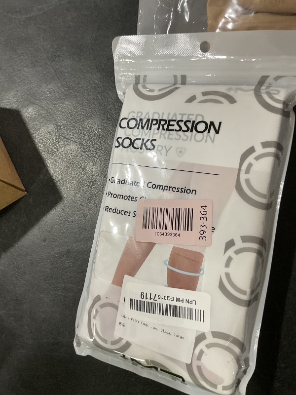 Photo 1 of +MD 2 Pairs Compression Socks for Women & Men Medical Grade 20-30 mmHg, Open-Toe knee High Stocking, Support for edema, Varicose Veins, Black, Large