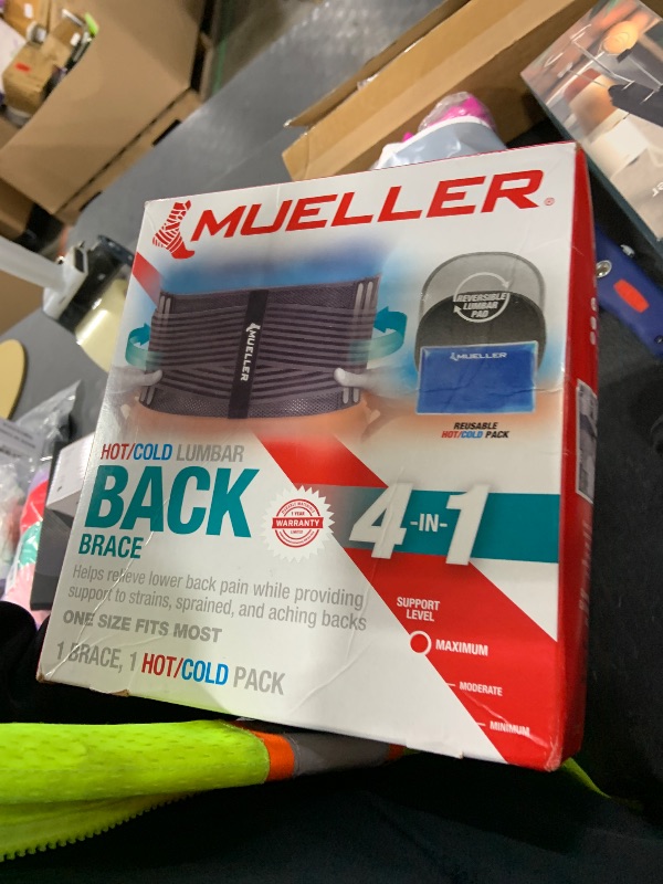 Photo 1 of MUELLER Sports Medicine 4-in-1 Lumbar Back Brace with Hot/Cold Pack, Ideal for Upper and Lower Back Pain, Relief & Support for Men and Women, Strains, Sciatica, Scoliosis, Black, One Size