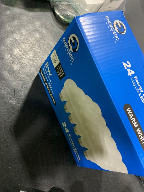 Photo 1 of Energetic 24 Pack LED Light Bulbs 60 Watt Equivalent, A19 Warm White 3000K, E26 Base, Non-Dimmable, 8W 760lm, ETL Listed
