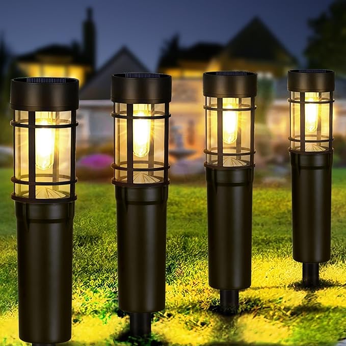 Photo 1 of HAARAY LED Solar Pathway Lights Outdoor, 4 Pack