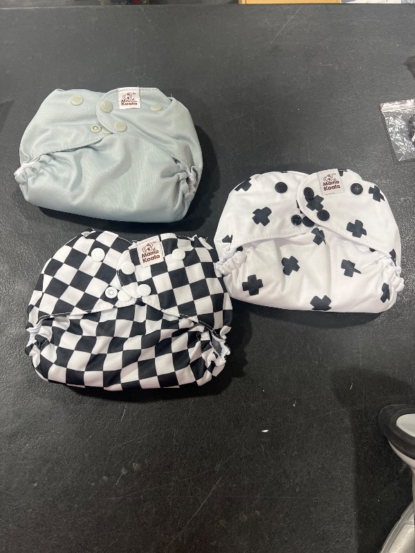 Photo 1 of Mama Koala 3.0 Pocket Cloth Diapers for Babies with AWJ Lining, 3 Pack with 6 4-Layer Natural Cloth Diaper Inserts - Reusable and Washable Pocket Diapers (Black and White)