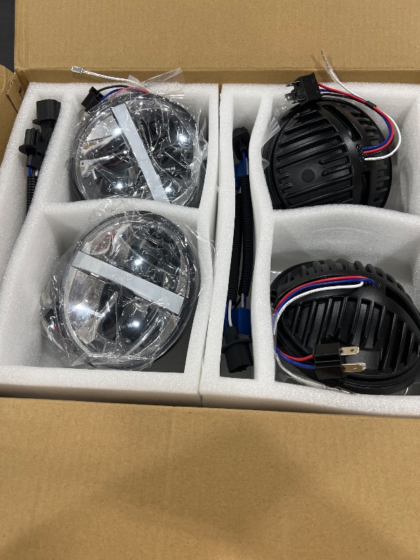 Photo 1 of MXSAG 4pcs 5.75" Round white LED Headlights H4 HI/LO Beam DRL Compatible for Jeep Wrangler GMC K15/K1500 K25/K2500 K35/K3500 Pickup Suburban Buick Electra