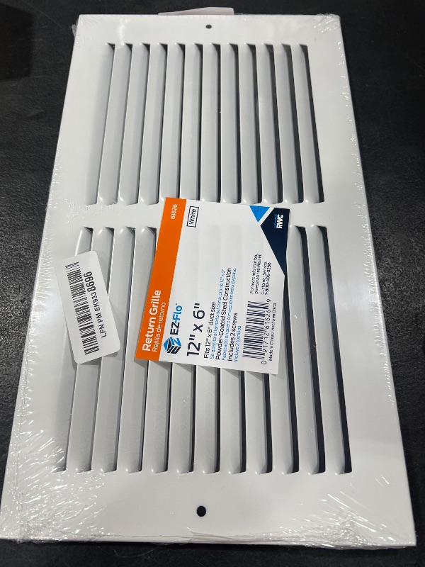 Photo 1 of EZ-FLO 12 x 6 Inch (Duct Opening) Return Air Vent Cover for Wall or Ceiling, Solid Steel Return Air Grille, HVAC Vent Cover, White, 61626