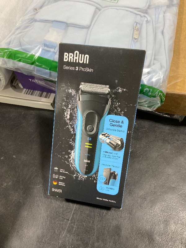 Photo 1 of Braun Electric Series 3 Razor with Precision Trimmer, Rechargeable, Wet & Dry Foil Shaver for Men, Blue/Black, 4 Piece