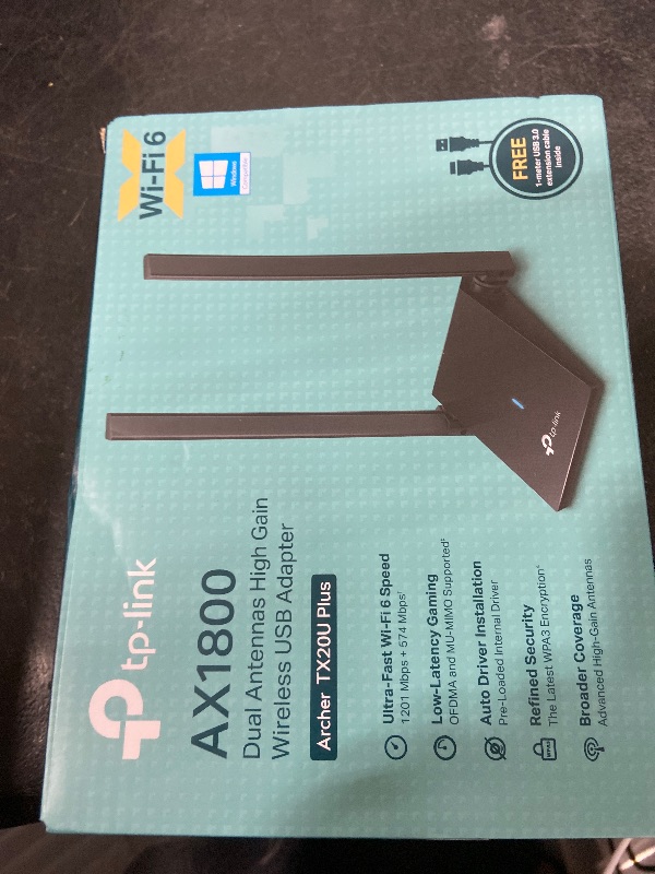 Photo 1 of TP-Link WiFi 6 USB Adapter for Desktop PC - (Archer TX20U Plus) AX1800 Wireless Network Adapter with 2.4GHz, 5GHz, High Gain Dual Band 5dBi Antenna, WPA3, Supports Windows 11/10