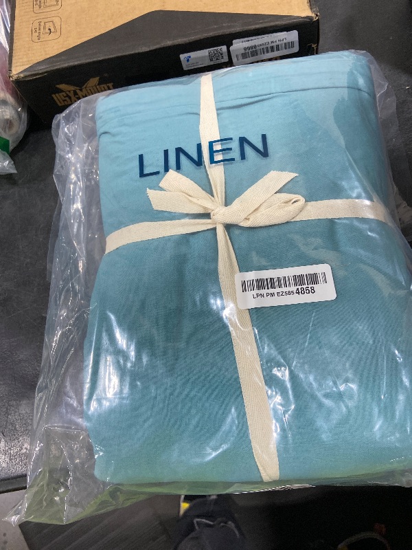 Photo 1 of LBRO2M 100% France Linen Duvet Cover Set 3 Pcs Natural Flax Duvet Cover Set 2 Pillowcase 1 Duvet Cover with Zipper (Aqua Queen)