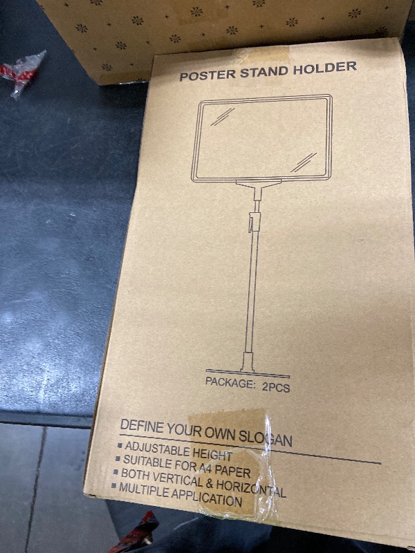 Photo 1 of Sign Holder Stand with Adjustable Height Snap Open, Reusable Sign Holder 8.5 x 11 Inch for Display Advertising Business Menu Flyer Signage, Vertical and Horizontal View (Black, 2 Pack)