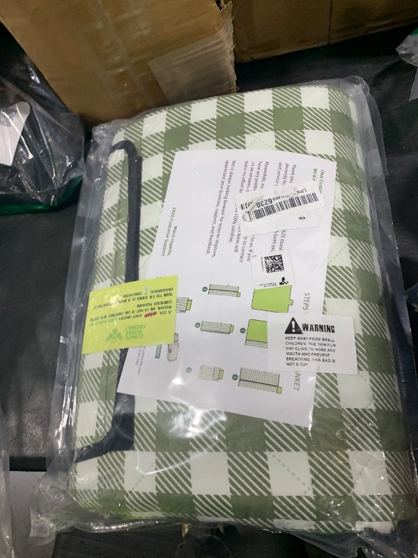 Photo 1 of ZAZE Extra Large Picnic Outdoor Blanket, 80''x80'' Waterproof Foldable Blankets Gingham Picnic Mat for Beach, Camping Grass Lawn Park Accessories Cute Couple Gifts Ideas Wedding Registry(Green White)