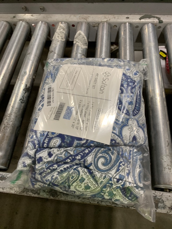 Photo 1 of Blue Paisley Printed Queen Size Sheet Set, Blue Floral Sheets Queen, Cozy Microfiber Fitted Sheet with 15" Deep Pocket & Non-Slip Straps, Flower Patterned Sheets & Pillowcase Sets