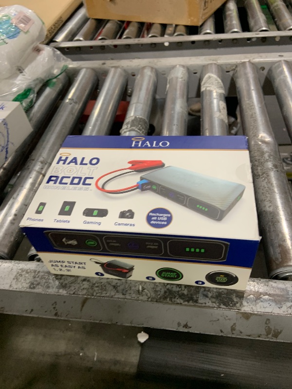 Photo 1 of HALO Bolt Wireless Laptop Power Bank - 44400 mWh Portable Phone Laptop Charger Car Jump Starter with AC Outlet and Car Charger, Blue Graphite