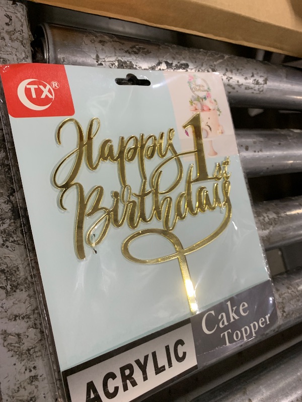 Photo 1 of JIEEIN Happy 1st Birthday Cake Topper - 1st / First Birthday, Company 1st Anniversary Party Decoration - Mirror Gold Acrylic