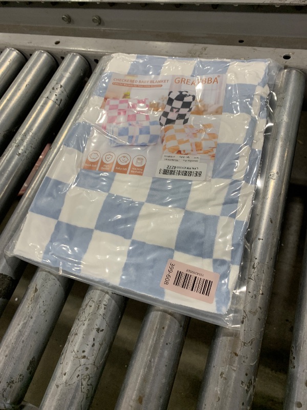 Photo 1 of GreatBba Plush Checkered Baby Blanket for Boys Girls Nursery, 30"*40" Warm Short Fleece Blanket Neutral for Infant Newborn, Small Fuzzy for Sleeping, Chenille Baby for Stroller (Blue&White)