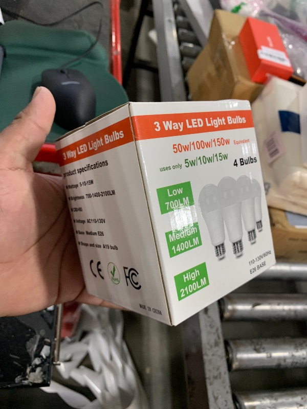 Photo 1 of 4 Pack 3 Way LED Light Bulbs 50 100 150Watt Soft White 3000K Equivalent, 5/10/15W Three Way Light Bulbs A19 E26 Base, 700 1400 2100 Lumens