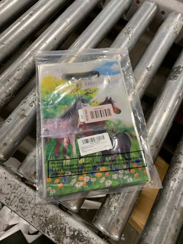 Photo 1 of 100 Pack Horse Party Favor Bags Pony Themed Plastic Waterproof Horse Treat Goody Bags and Pony Goodie with Die Cut Handles for and Themed Party Supplies