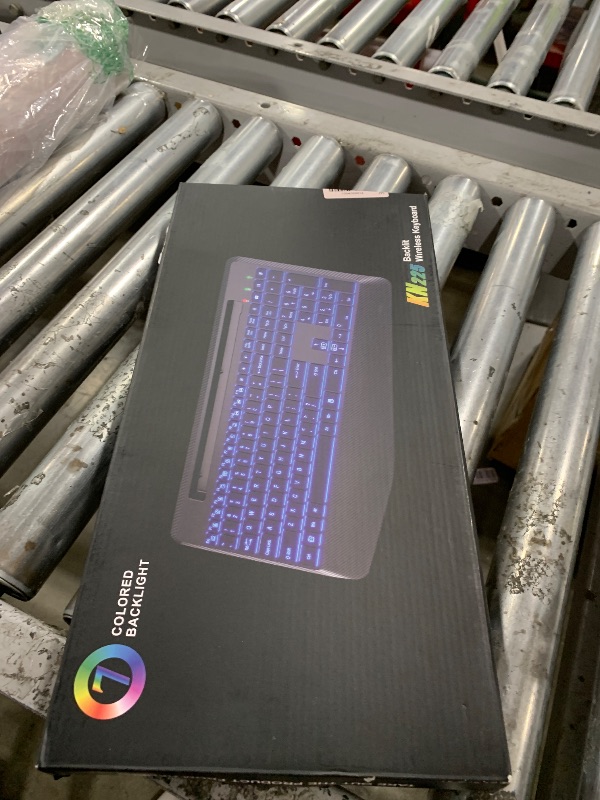 Photo 1 of Wireless Keyboard with 7 Colored Backlits Wrist Rest, Phone Holder, Rechargeable Ergonomic Computer Keyboard with Silent Key, Full Size Lighted Keyboard for Windows, Mac, PC, Laptop (Rose gold)