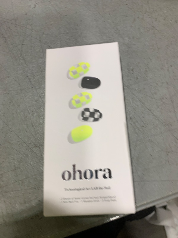 Photo 1 of ohora Semi Cured Gel Nail Strips (N Racer) - Green, Patterned, Works with Any UV/LED Lamps, Salon-Quality, Long Lasting, Easy to Apply & Remove - Includes 2 Prep Pads, Nail File & Wooden Stick