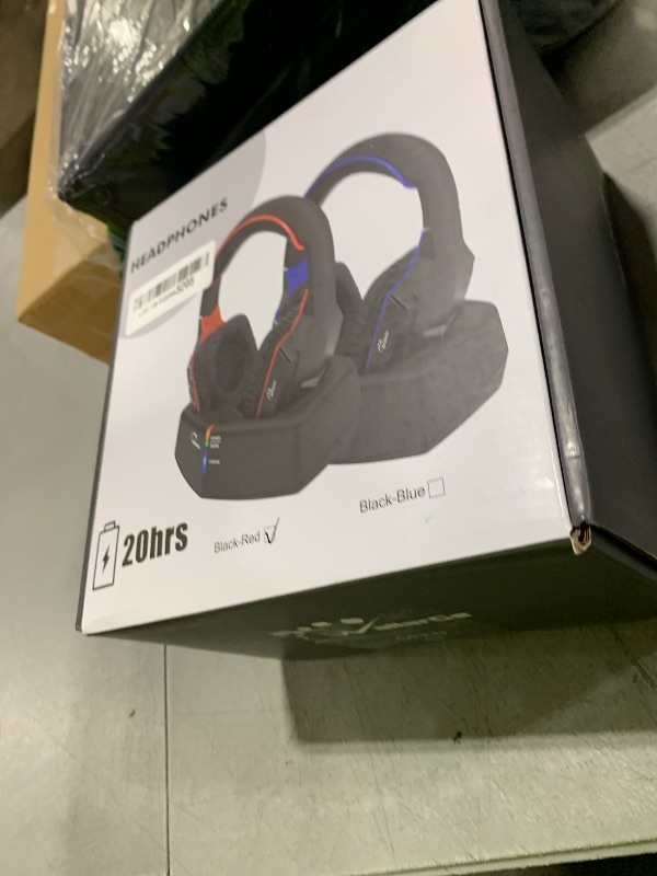 Photo 1 of WallarGe Wireless Headphones for TV Watching with RF Transmitter Charging Dock, Plug and Play, 100 Ft Wireless Range, Rechargeable 20 Hour Battery (Black with Red)